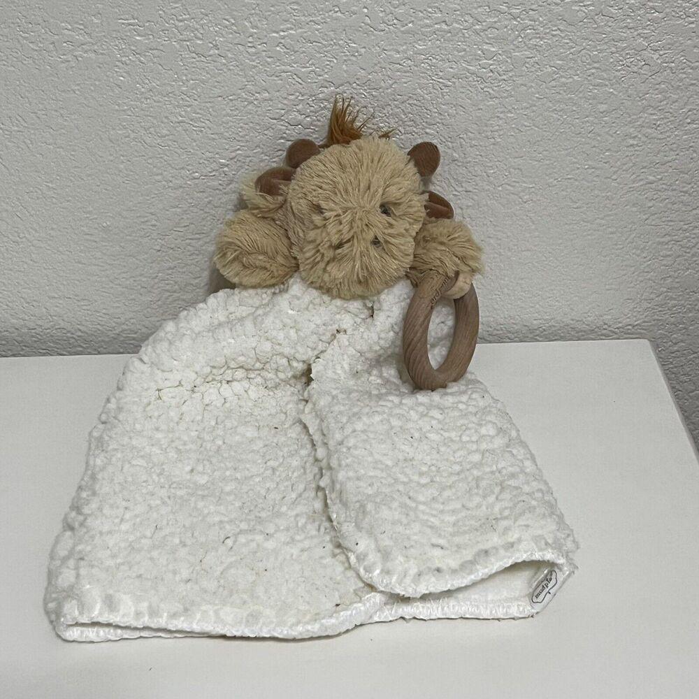 Mud Pie Giraffe Safari Security Blanket Lovey Lovie Woobie with Wooden Teether